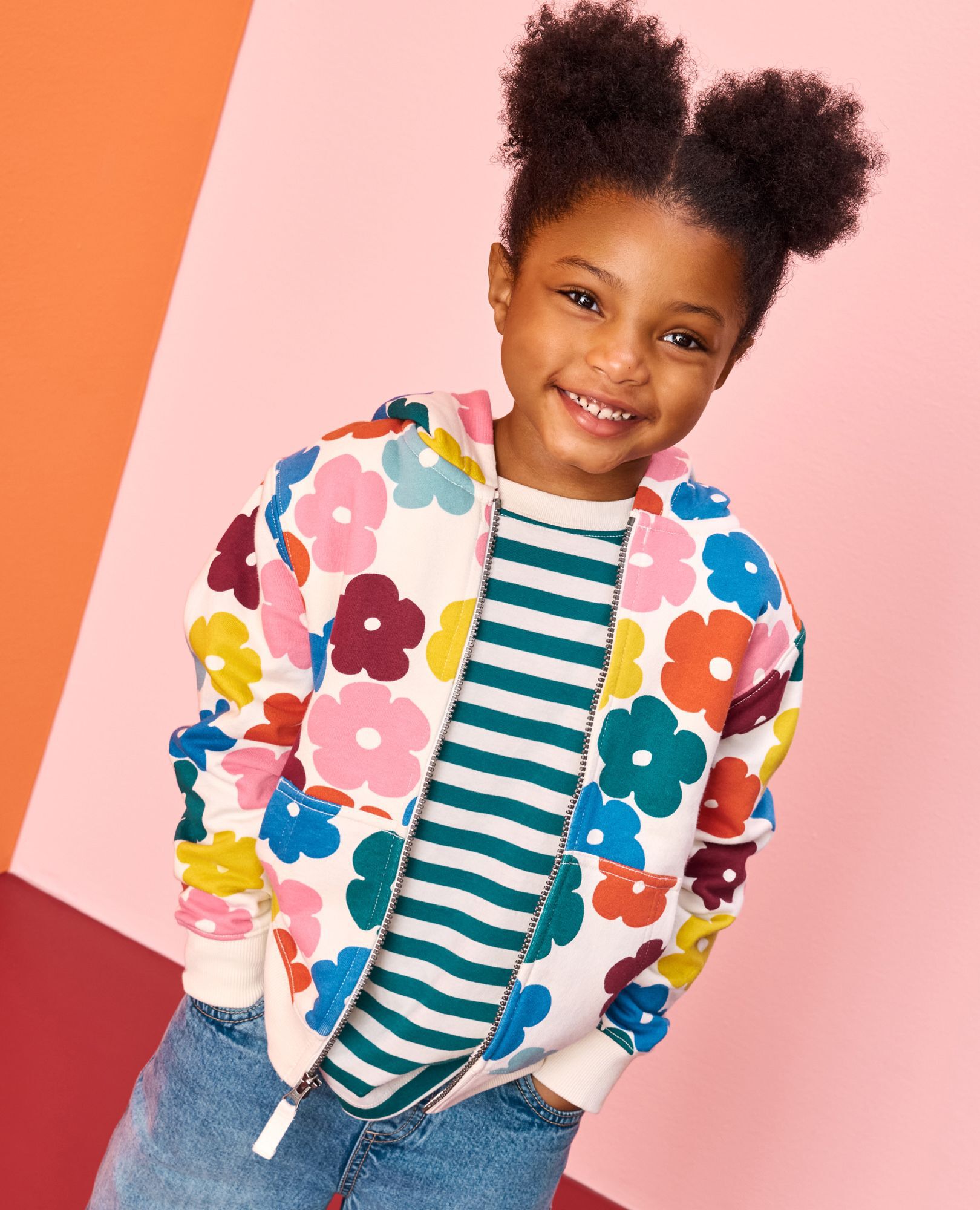 French Terry Faux Shearling Lined Hoodie in Multi Floral on Ecru - main