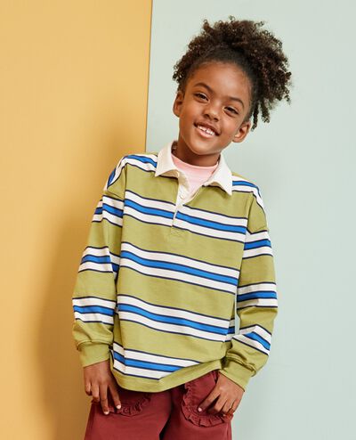 Long Sleeve Oversized Polo Shirt in Moss Green Stripe - main