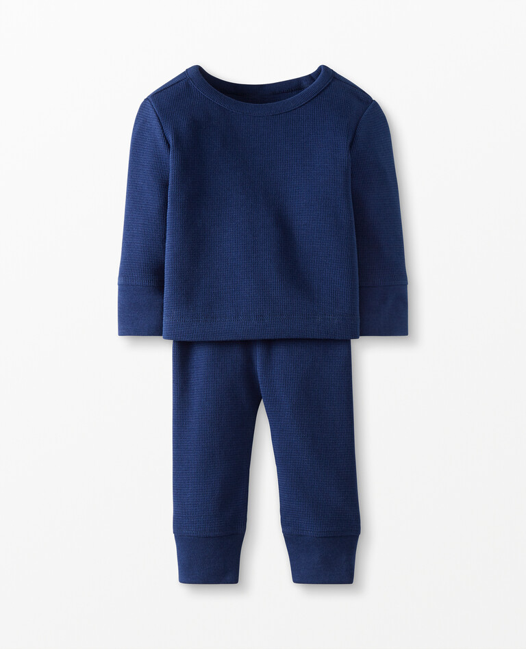 Baby Top & Pants Set In Waffle Knit in Navy Blue - main