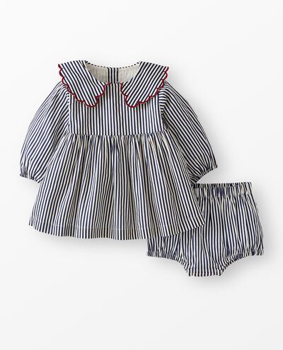 Baby Twill Dress & Bloomers Set in Navy/Ecru - main