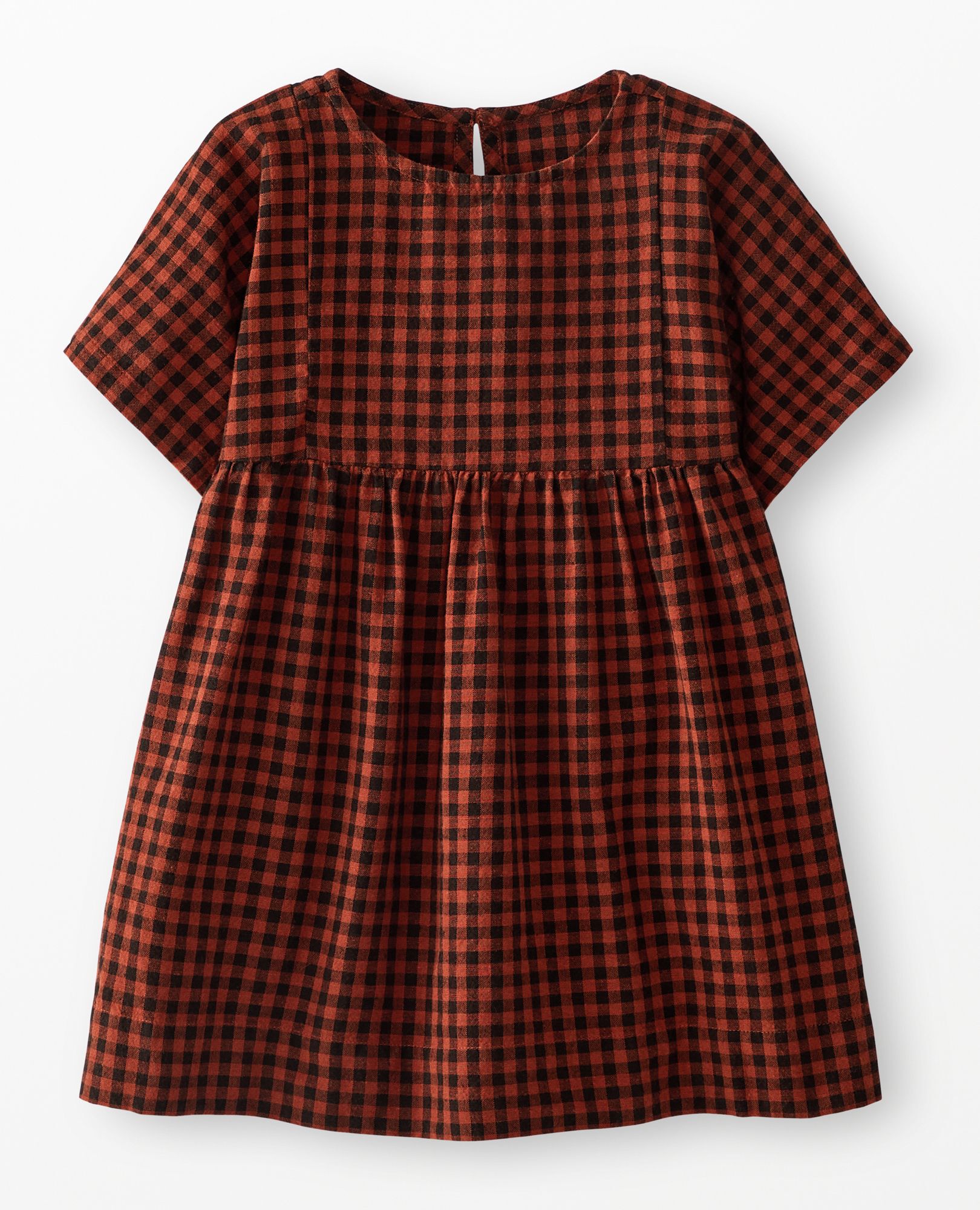 Dolman Sleeve Linen Swing Dress with Pockets in Amber Wood Gingham - main