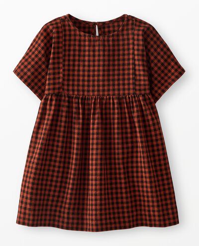 Dolman Sleeve Linen Swing Dress with Pockets in Amber Wood Gingham - main