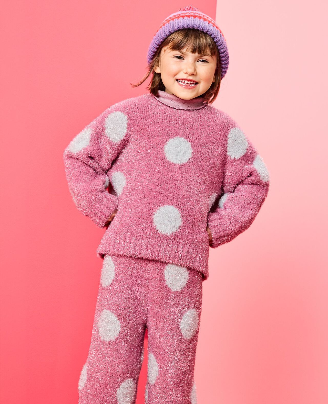 Sparkle Dot Sweater & Wide Leg Pants Set in Sparkle Dot on Fuchsia Pink - main