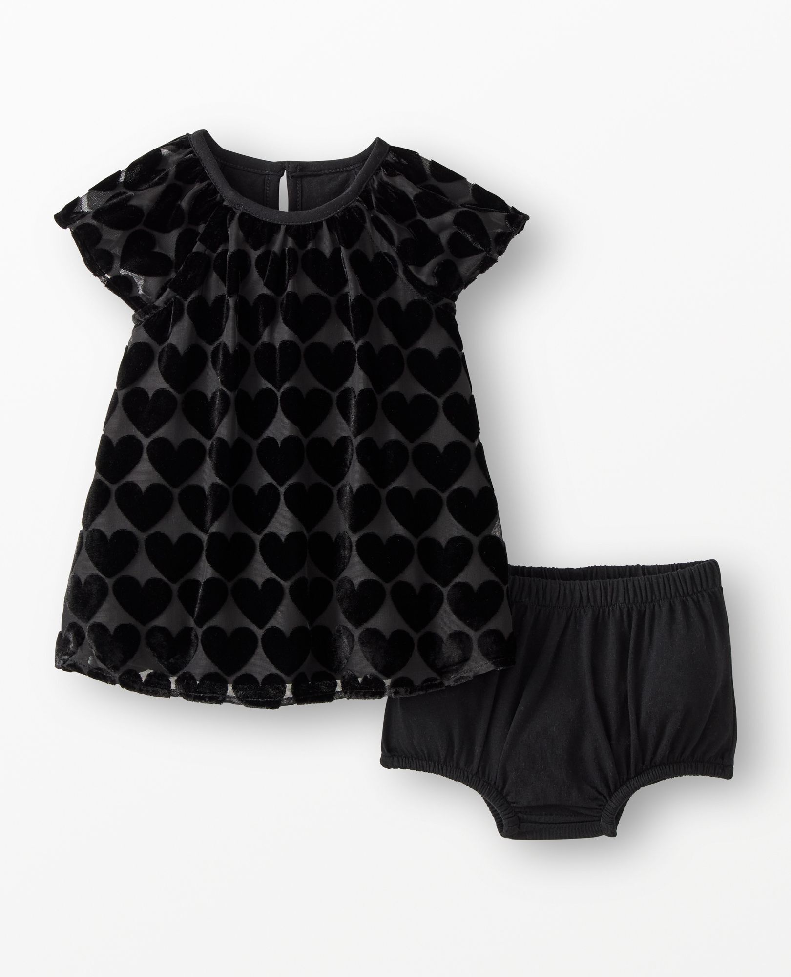 Baby Velvet Heart Dress & Bloomers Set in Hearts on Black - main