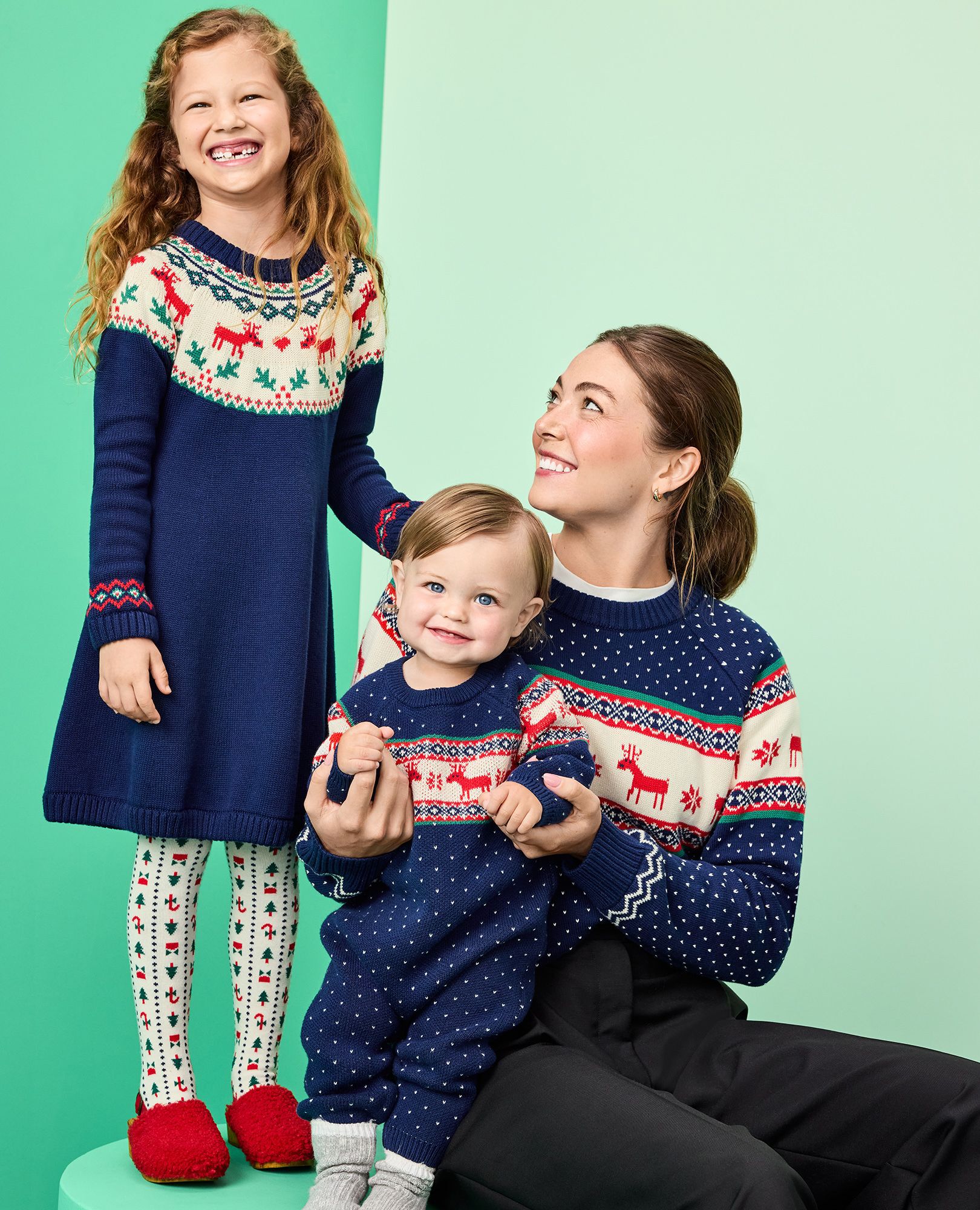 Holiday Dear Deer Sweater Dress in Dear Deer on Navy - main