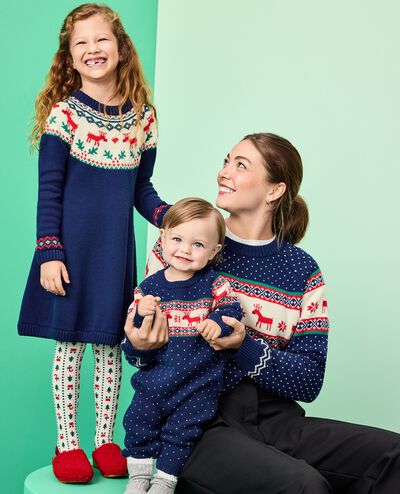 Holiday Dear Deer Sweater Dress in Dear Deer on Navy - main