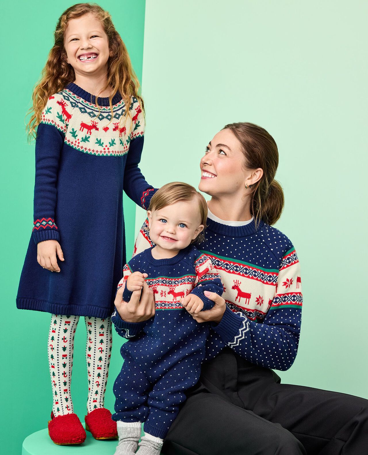Holiday Dear Deer Sweater Dress in Dear Deer on Navy - main
