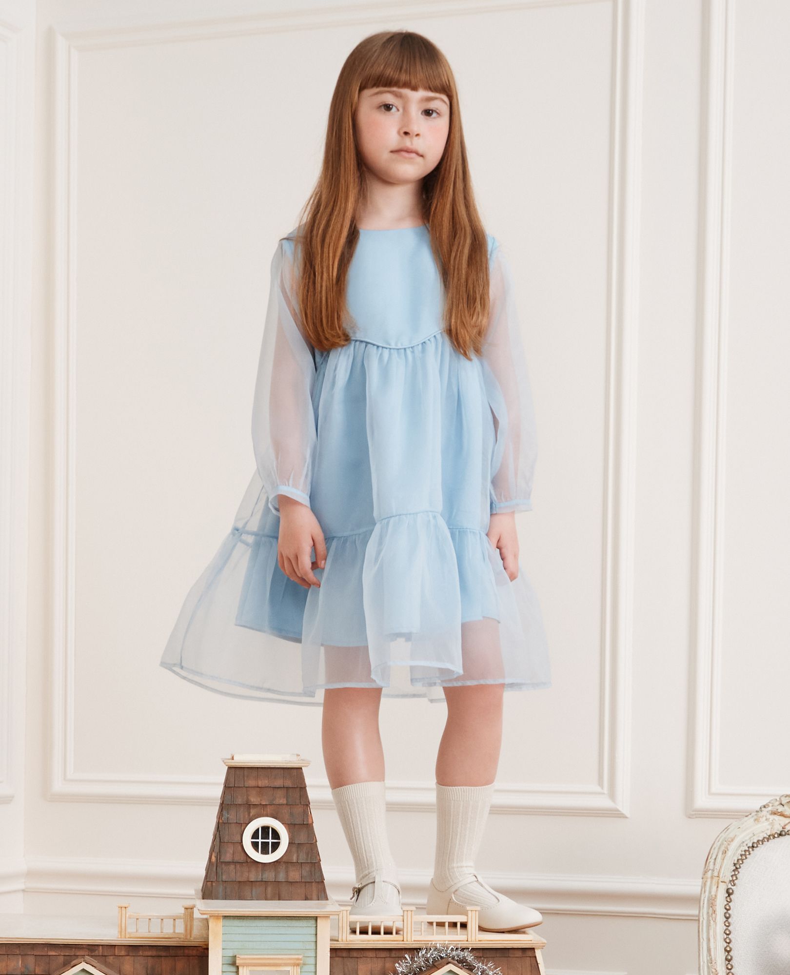 Organza Tiered Dress in Robin's Egg Blue - main