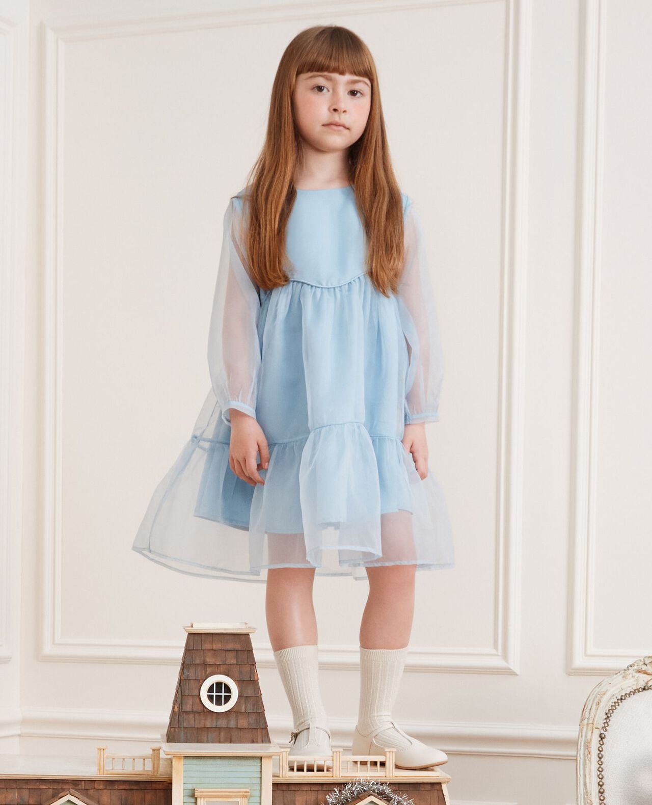 Organza Tiered Dress in Robin's Egg Blue - main