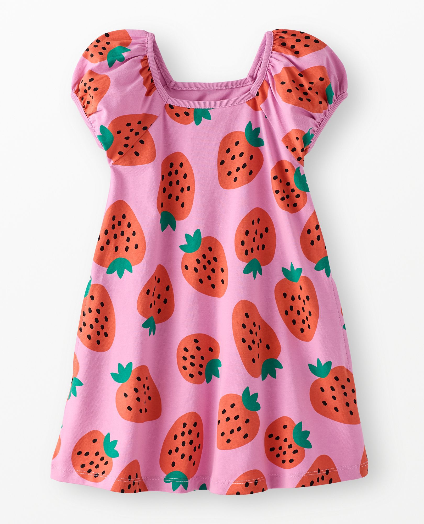 Puff Sleeve Dress with Pockets in Strawberry Sweetness on Echinacea - main