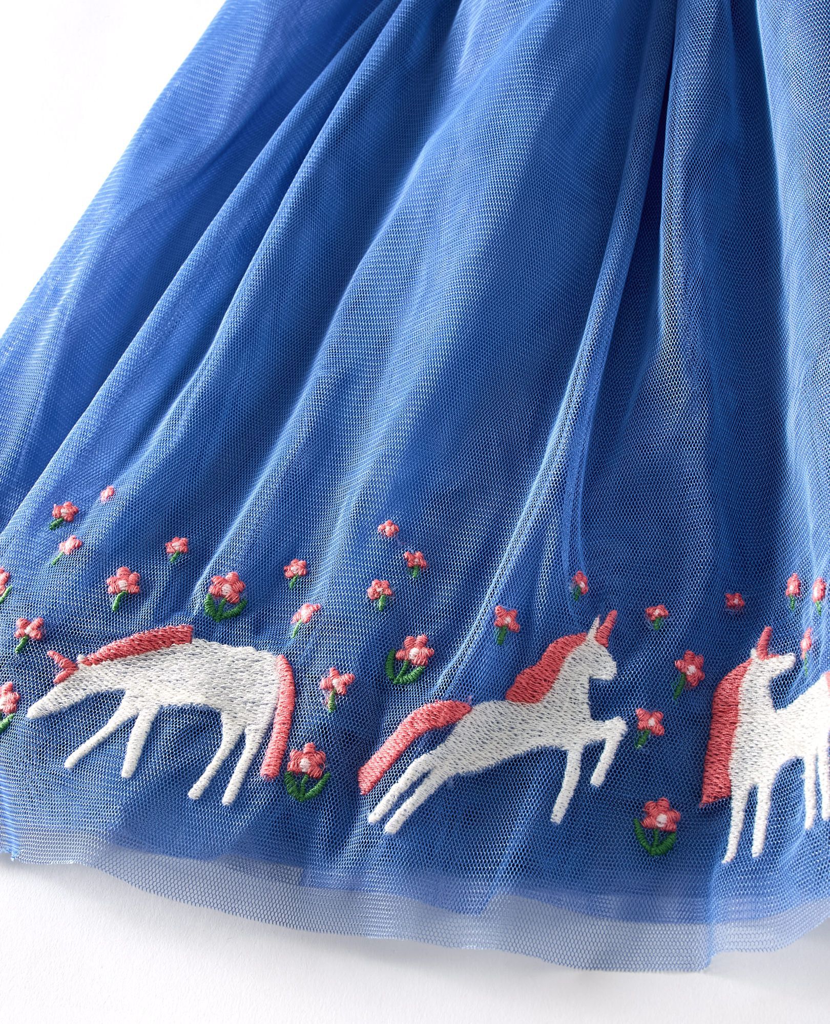 Tulle Embroidered Skater Dress in Unicorn Garden on Blue - main