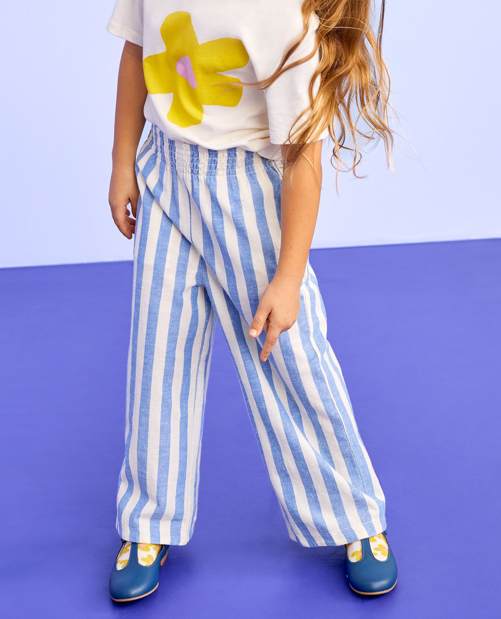 Linen Wide Leg Pants in Horizon Blue/Ecru - main