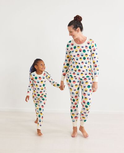 Women's Long John Pajama Top in Sweet Summertime on Ecru - main