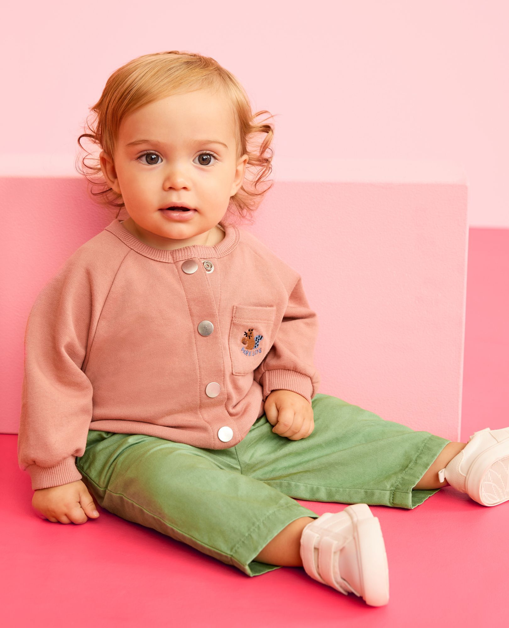 Baby Oversized French Terry Snap Jacket in Rose Dawn - main