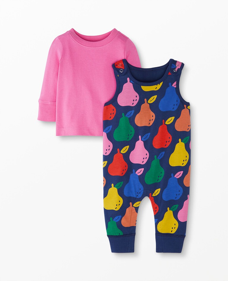 Baby Overall & Tee Set In Cotton Jersey in Colorful Pears on Navy - main