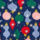 Women's Holiday Long John Pajama Top in Shiny Bright Ornaments - swatch