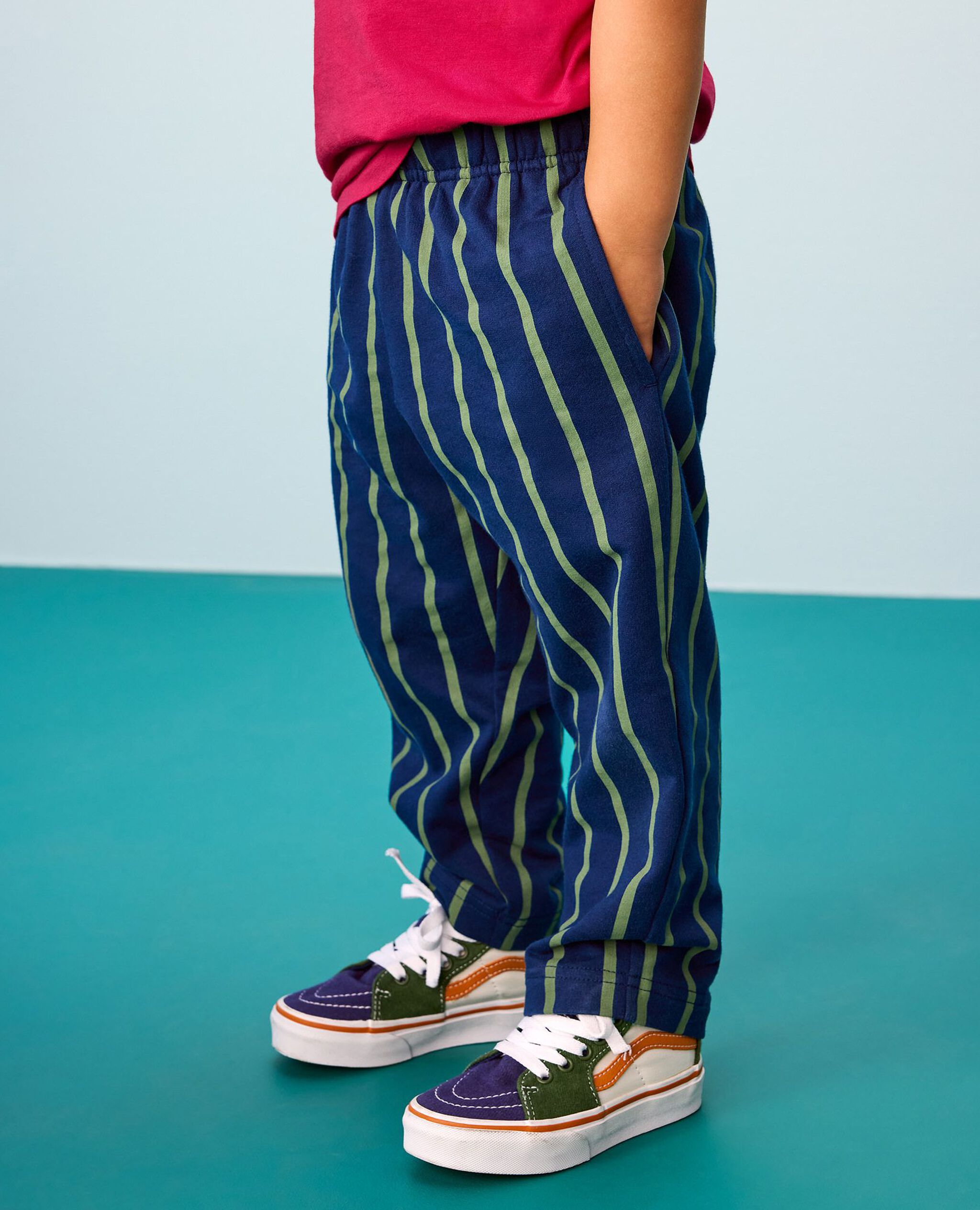French Terry Tapered Pants in Navy Blue/Green Olive - main