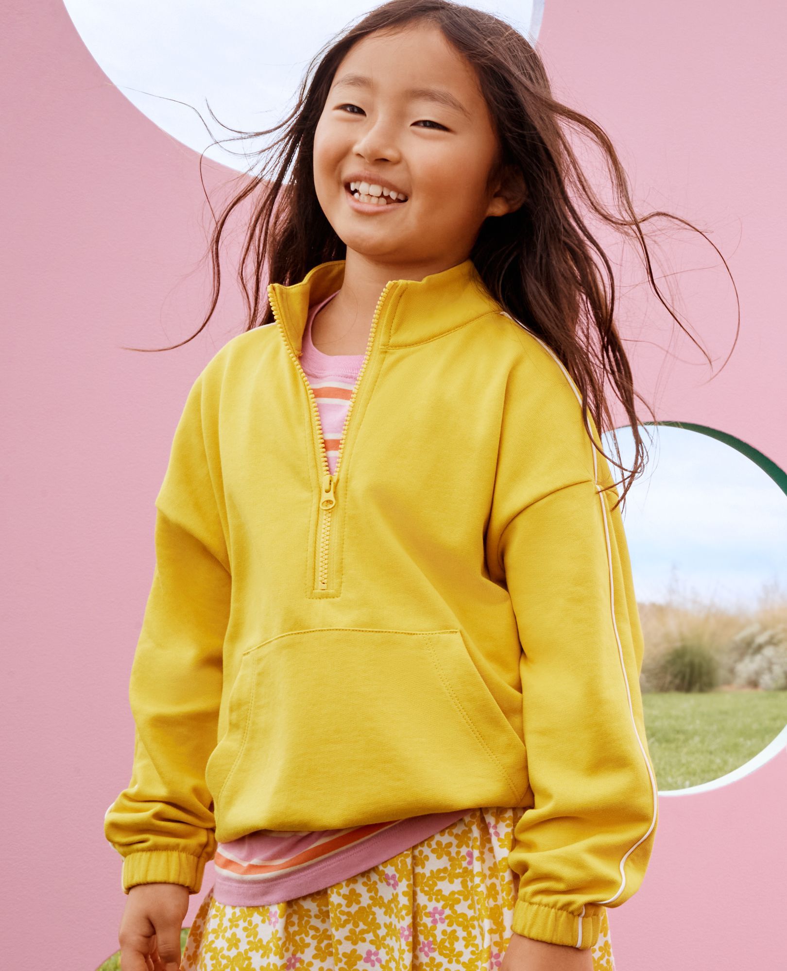 Oversized French Terry Quarter Zip Sweatshirt in Sulfur Yellow - main