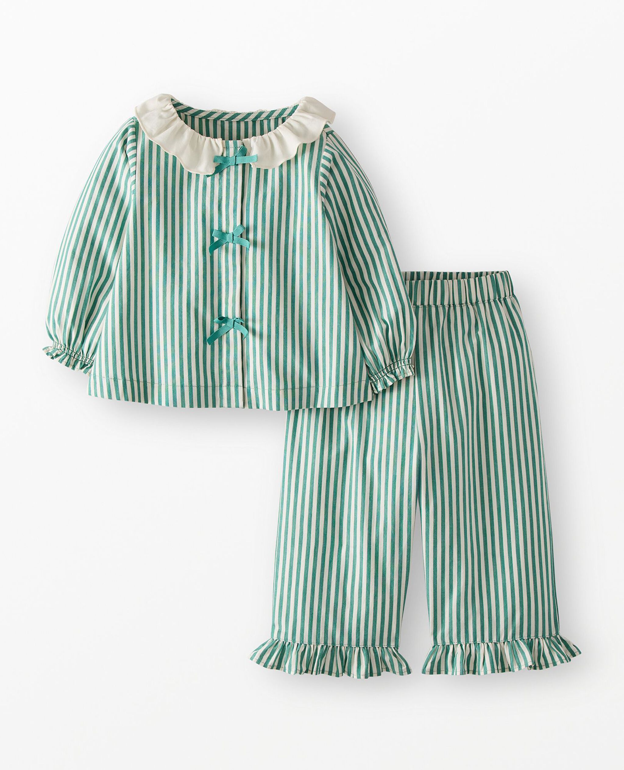 Long Sleeve Poplin Top & Pants Set in Fir Tree/Ecru - main