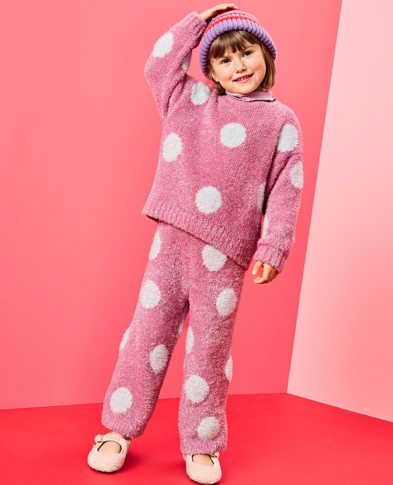 Sparkle Dot Sweater & Wide Leg Pants Set in Sparkle Dot on Fuchsia Pink - main