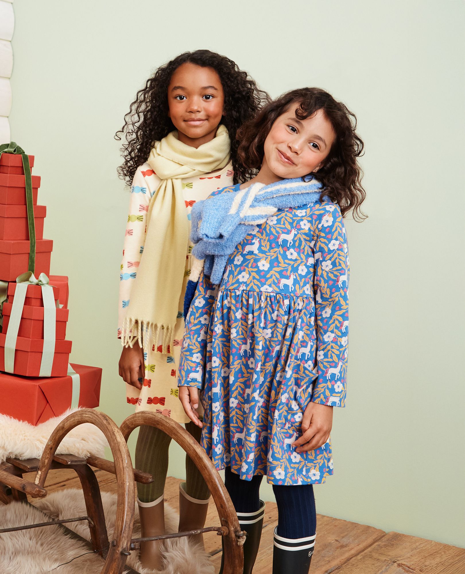 Holiday Long Sleeve Playground Dress with Pockets in Bright Candy Delight - main