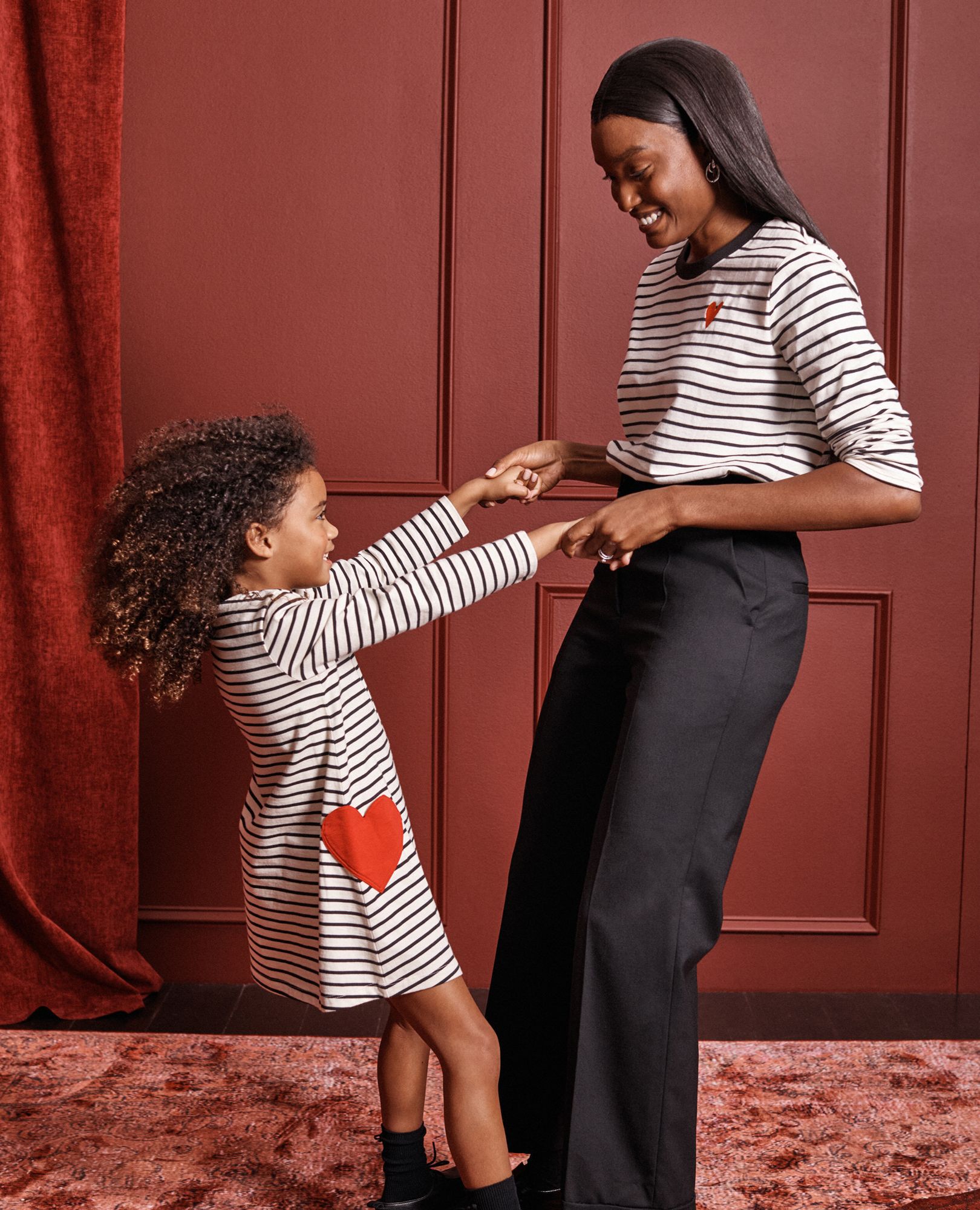 Women's Striped Heart Long Sleeve T-Shirt in Happy Heart - main