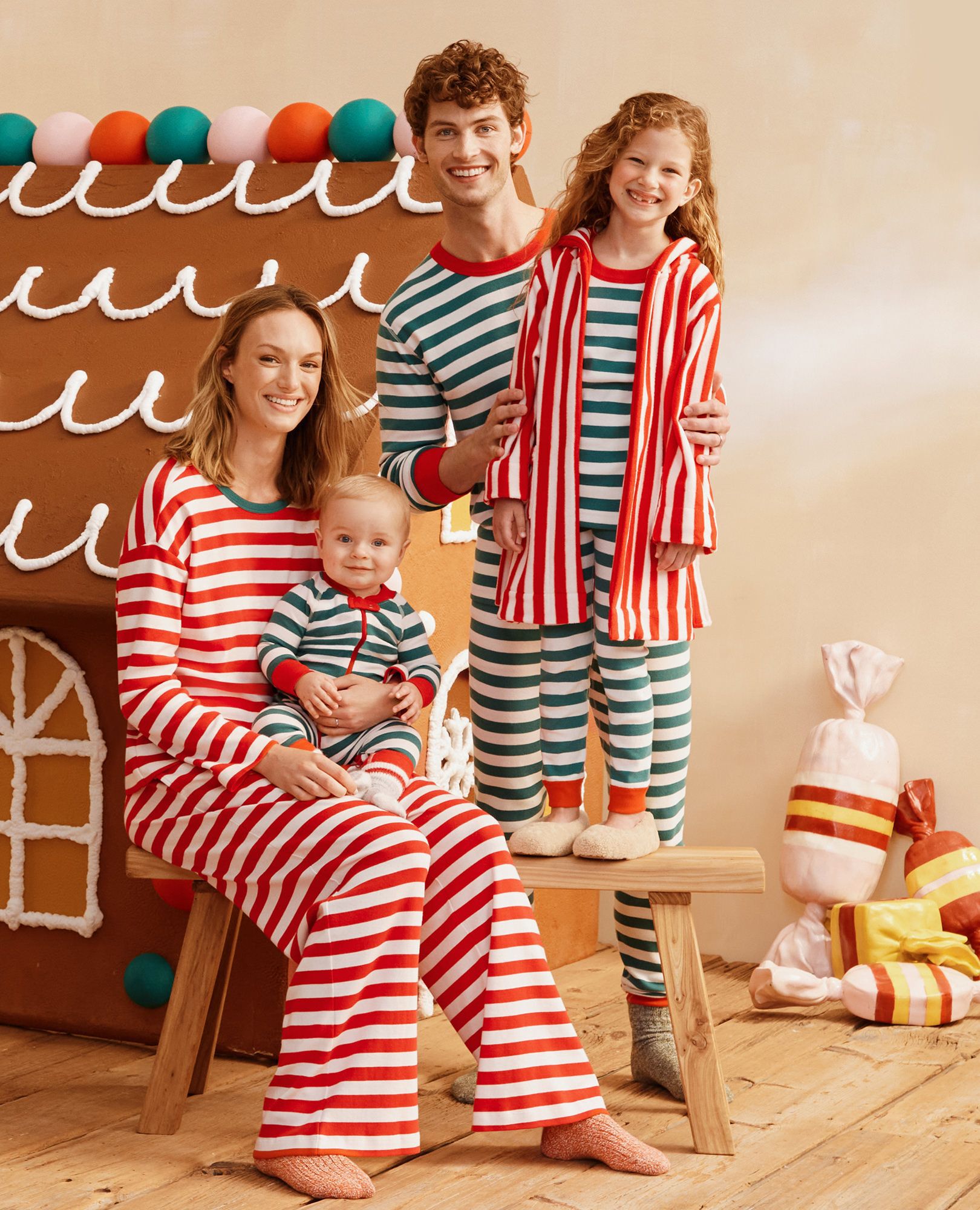 Holiday Fleece Robe in Ribbon Red/Ecru - main