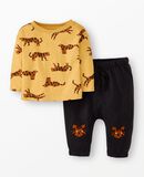 Baby Long Sleeve T-Shirt & French Terry Pants Set in Wild Cats on Fall Leaf - main