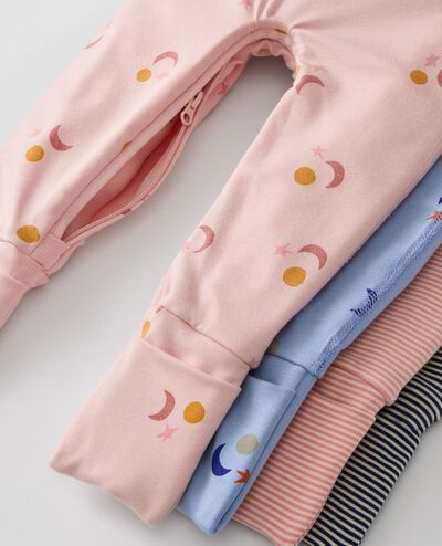 HannaSoft™ Stretch Crescent Zip Sleeper in Multi Sun, Moon, and Stars on Storm Blue - main