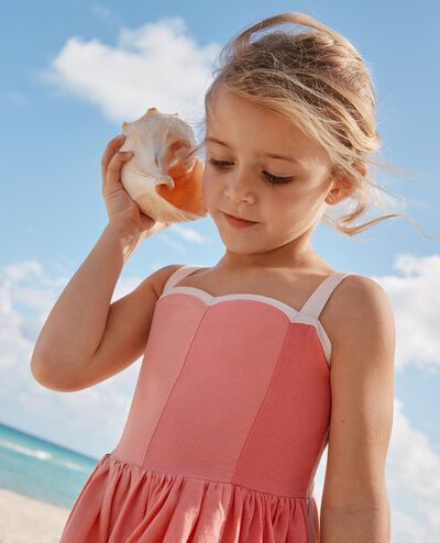 Sleeveless Linen Scalloped Dress with Pockets in Dark Pink Ombre - main