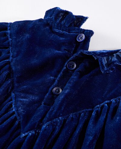 Balloon Sleeve Velvet Dress with Pockets in Navy Blue - main