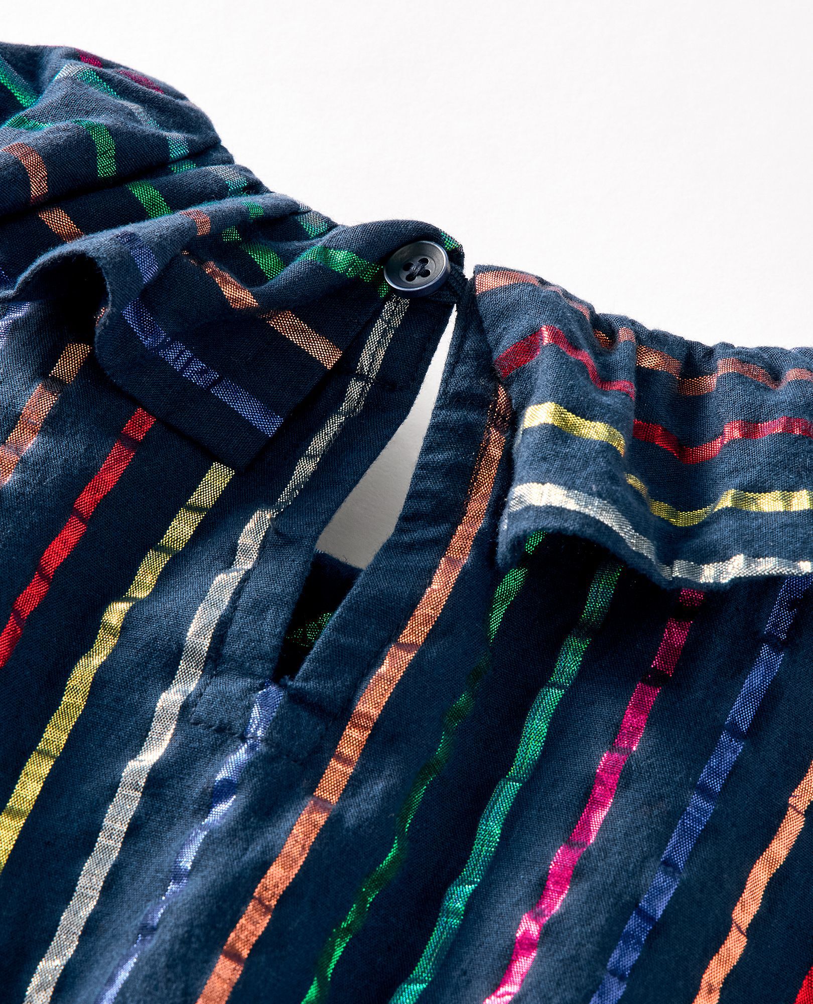 Long Sleeve Rainbow Striped Dress with Pockets in Sparkle Stripe on Navy - main