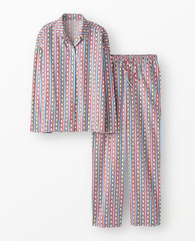 Women's Holiday Flannel Pajama Set in Tree Ribbons on Blue - main