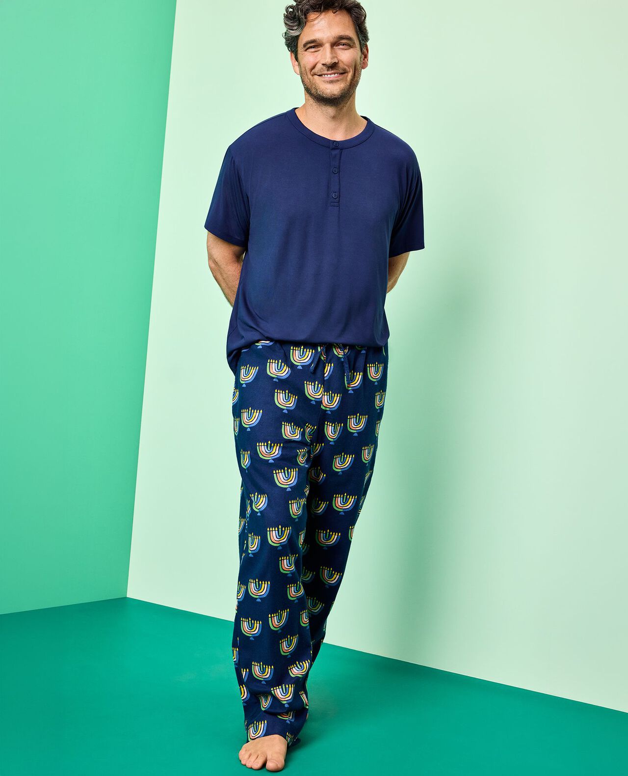 Adult Holiday Flannel Pajama Pants in Multi Menorahs - main