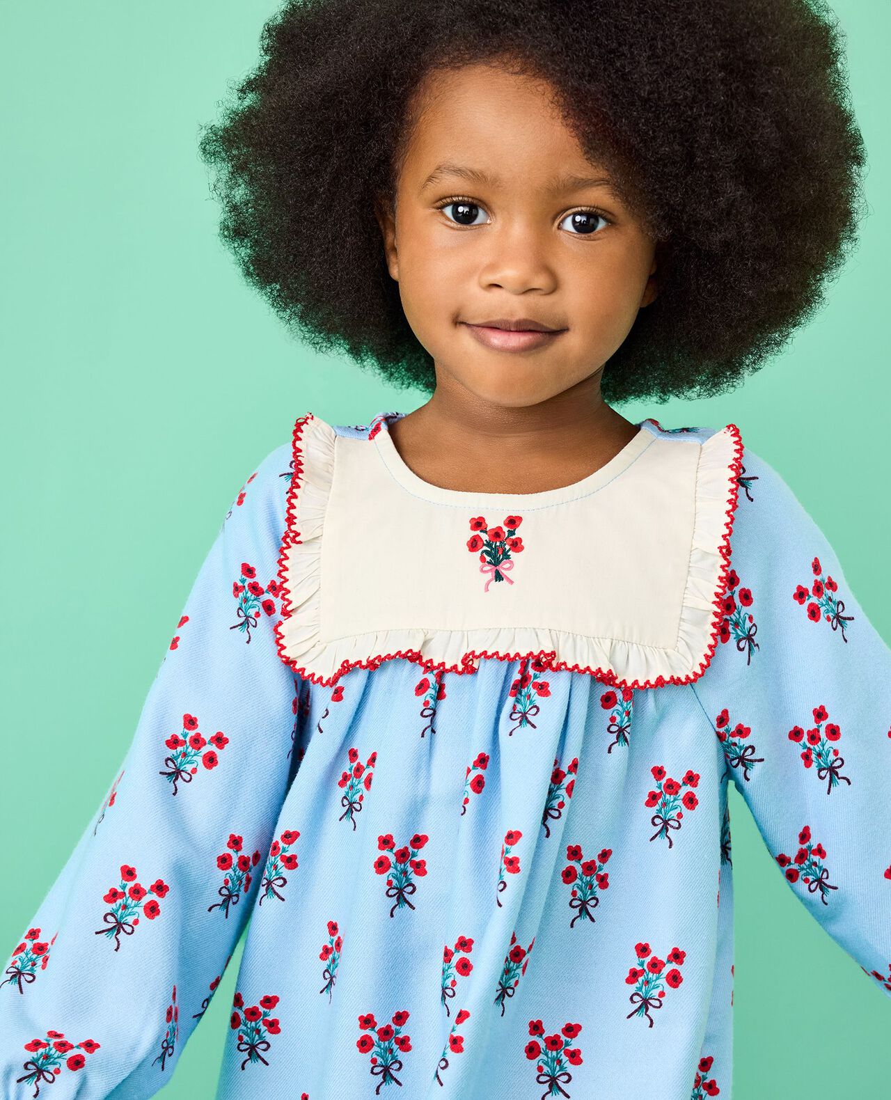 Holiday Flannel Bib Nightgown in Bouquets on Powder Blue - main