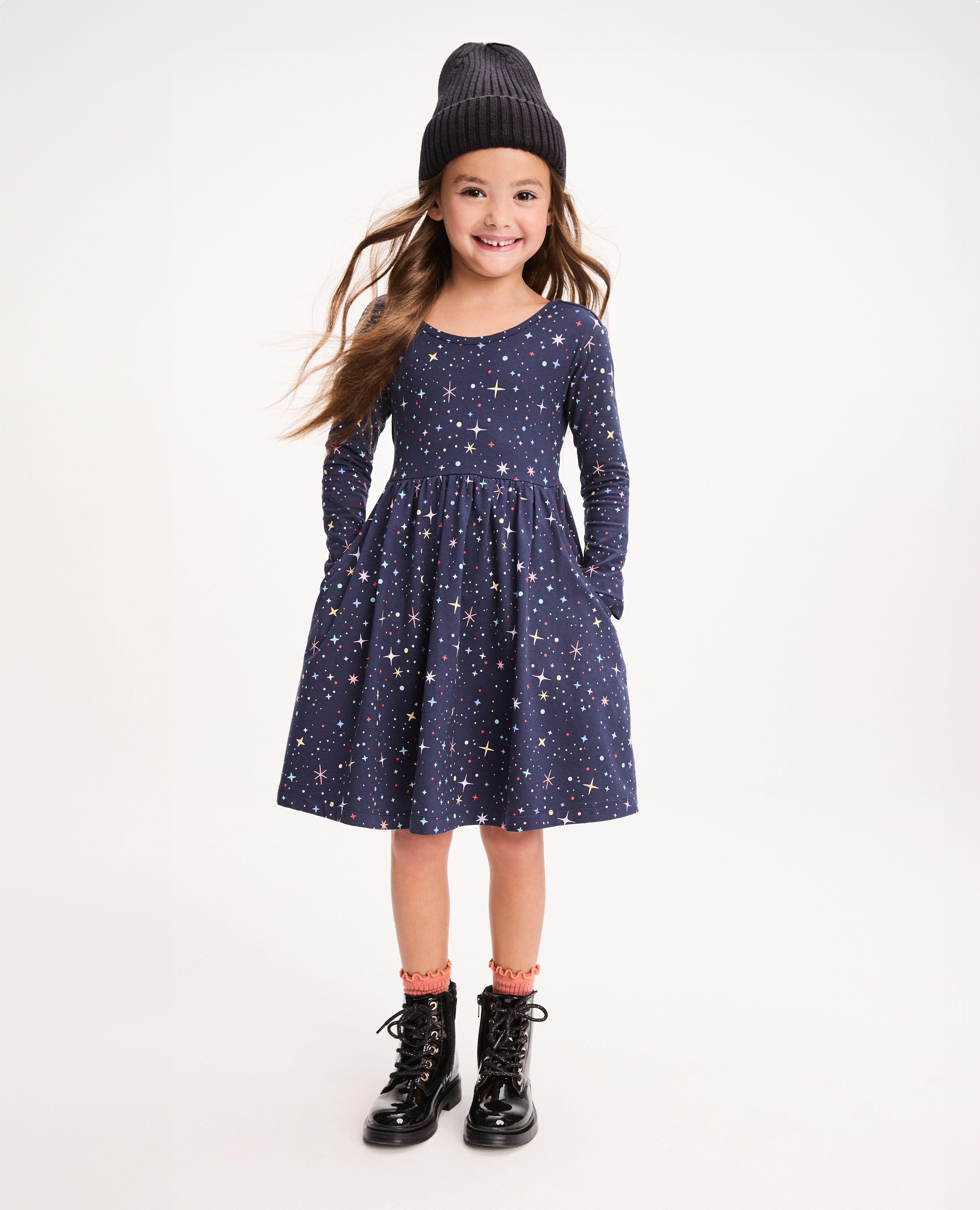 Navy blue long sleeve skater dress on sale