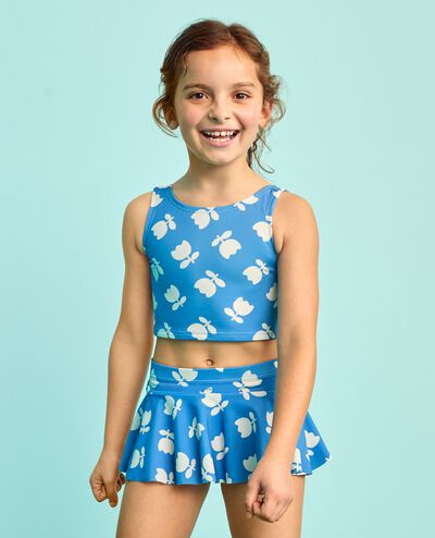 Two-Piece Bow Back Skirted Swimsuit in Tossed Tulips on Blue - main