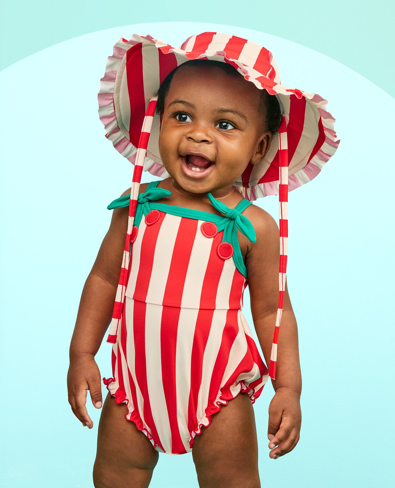 Baby One-Piece Cherry Swimsuit & Swim Hat Set in Tangy Red/Ecru - main