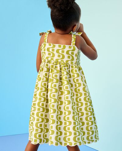 Sleeveless Linen Bow Strap Dress in Groovy Stripes on Ecru - main