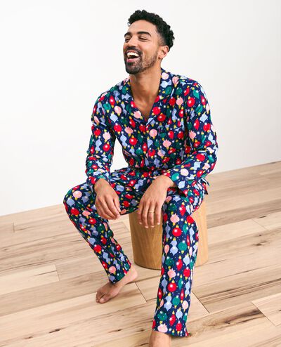 Adult Holiday Flannel Pajama Top in Shiny Bright Ornaments - main