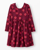 Holiday Long Sleeve Skater Dress with Pockets in Sugar Cookies on Red - main