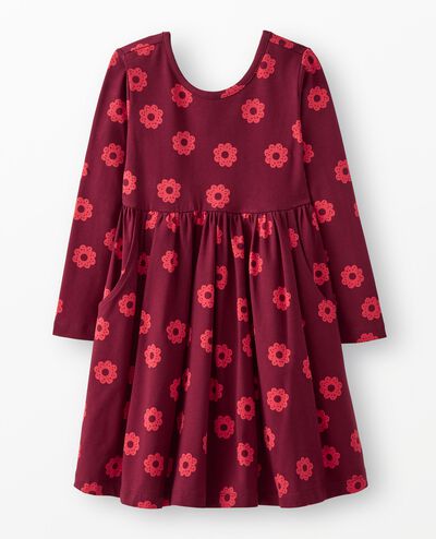 Holiday Long Sleeve Skater Dress with Pockets in Sugar Cookies on Red - main
