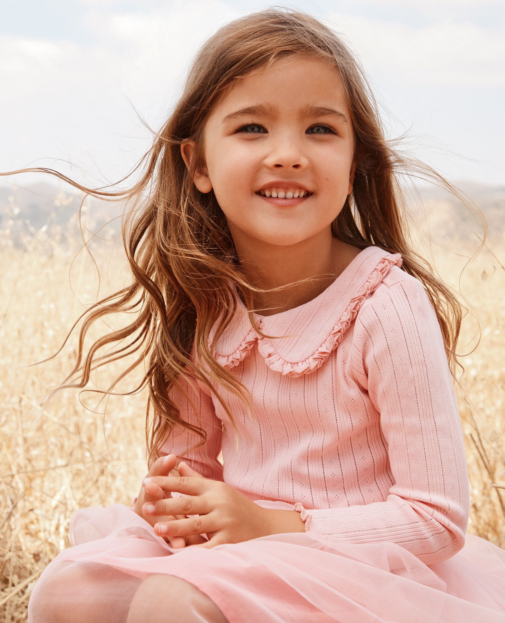 Long Sleeve Pointelle Collared T-Shirt in Frosting Pink - main