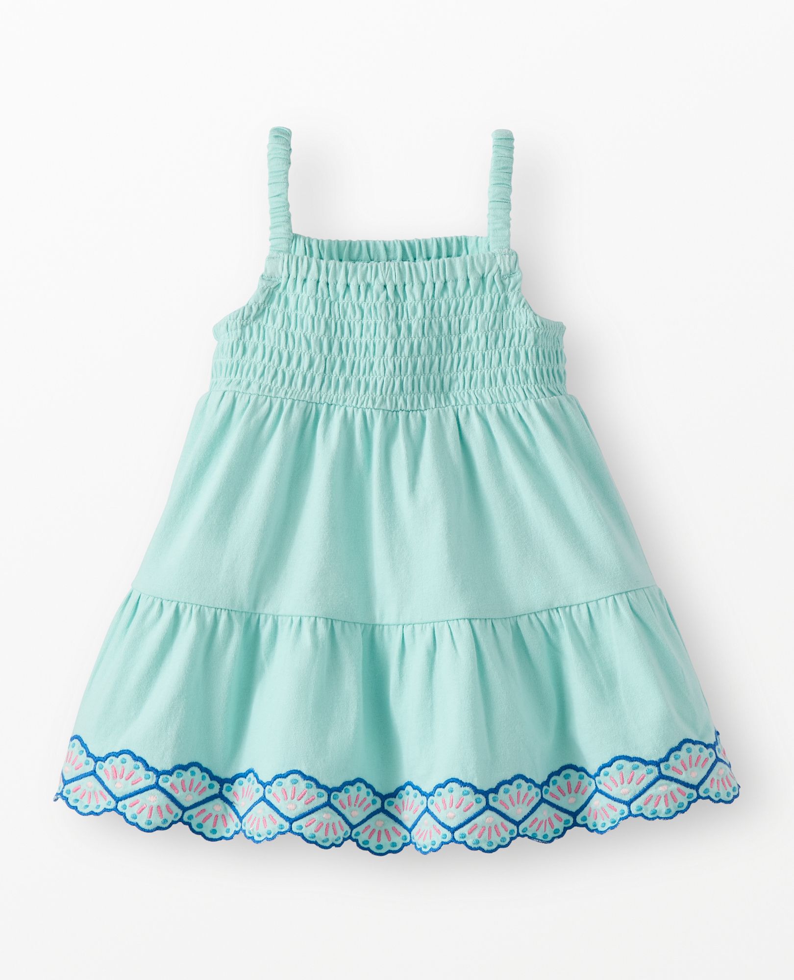 Baby Sleeveless Smocked Tiered Dress in Seashells on Feather Blue - main