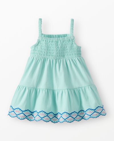 Baby Sleeveless Smocked Tiered Dress in Seashells on Feather Blue - main