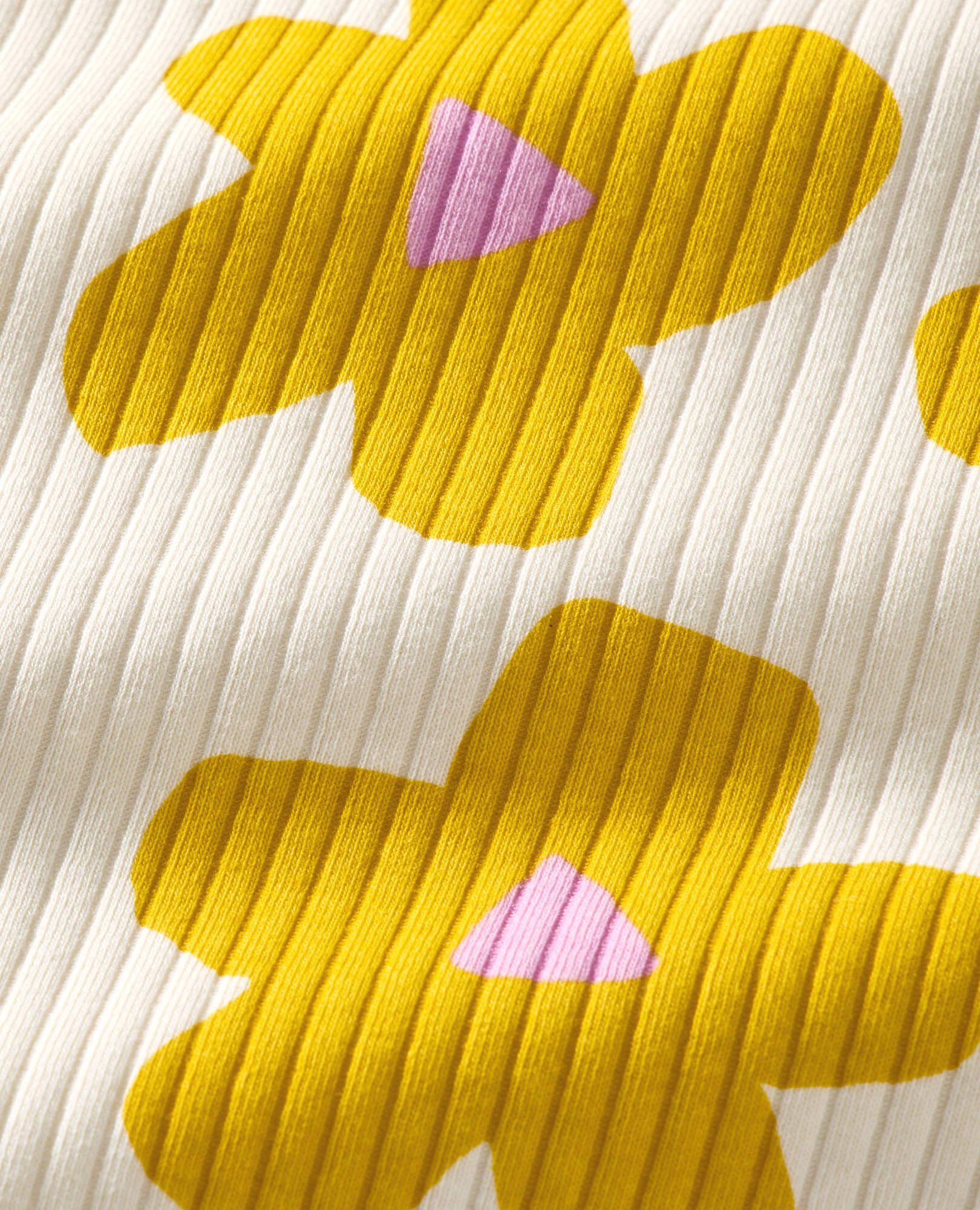 Ribbed T-Shirt & Flare Pants Set in Yellow Flowers on Ecru - main