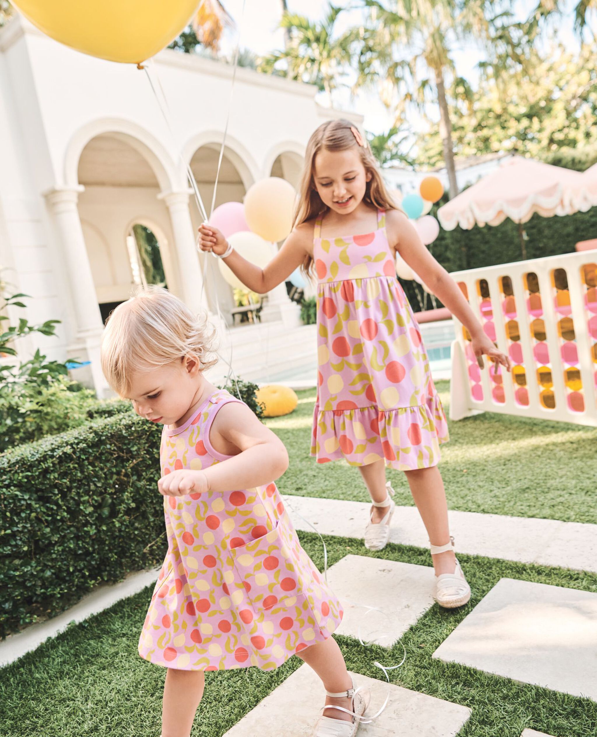 Baby Sleeveless Pocket Dress & Shorts Set in Citrus Sunshine on Tea Rose - main