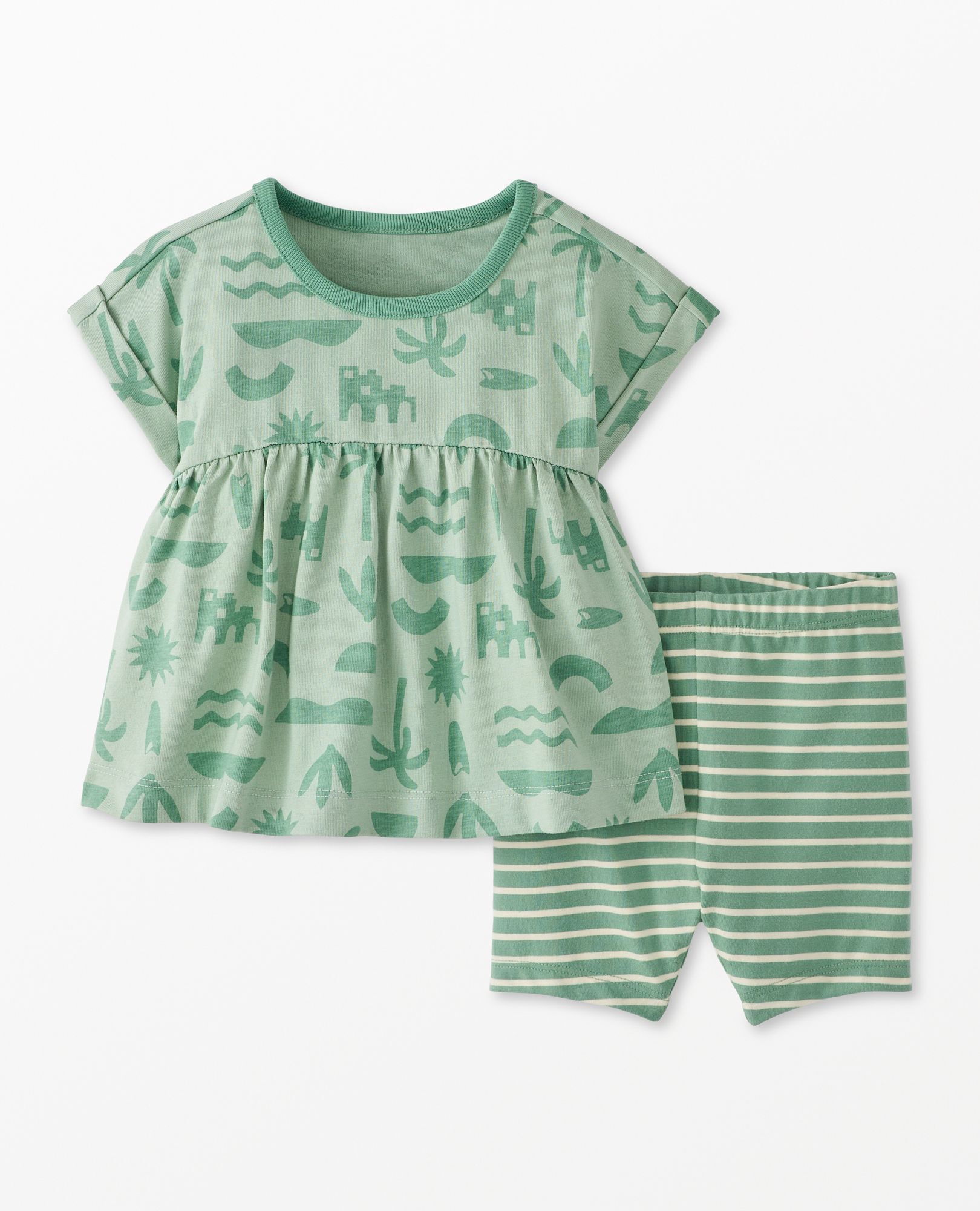 Baby Tunic Top & Shorts Set in Beach Days on Seafoam Green - main