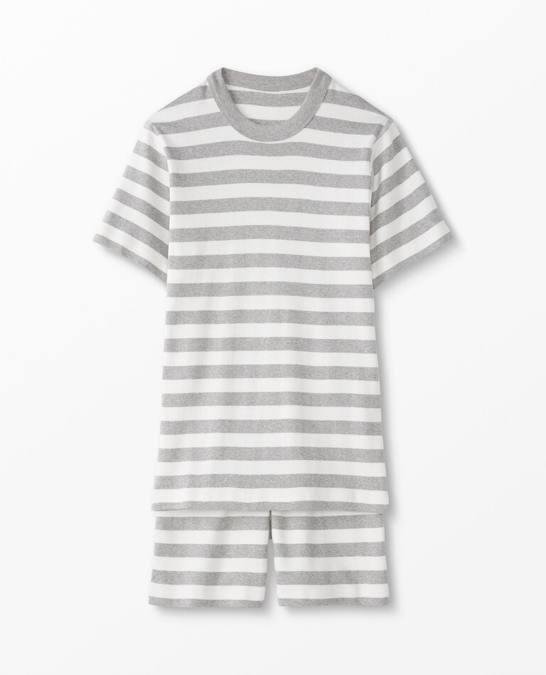 Adult Striped Short John Pajama Set in Heather Grey/Hanna White - main