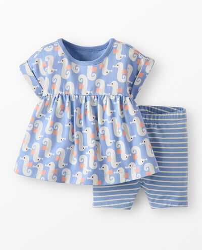Baby Tunic Top & Shorts Set in Seahorse on Storm Blue - main